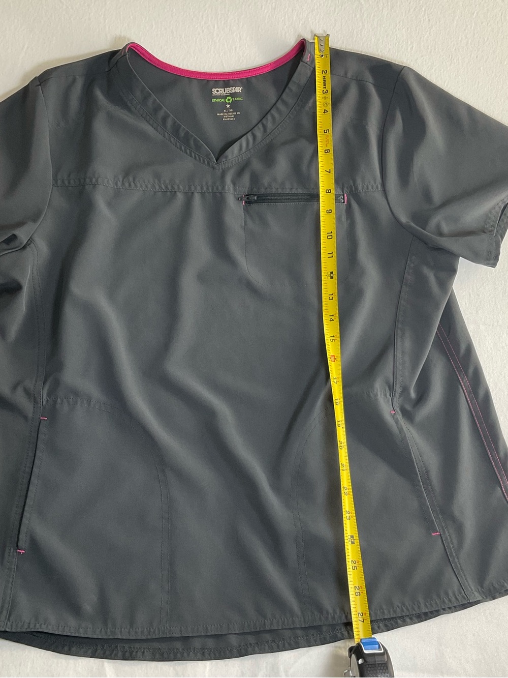 Scrubstar Charcoal Medical Scrub Top with Pink Trim